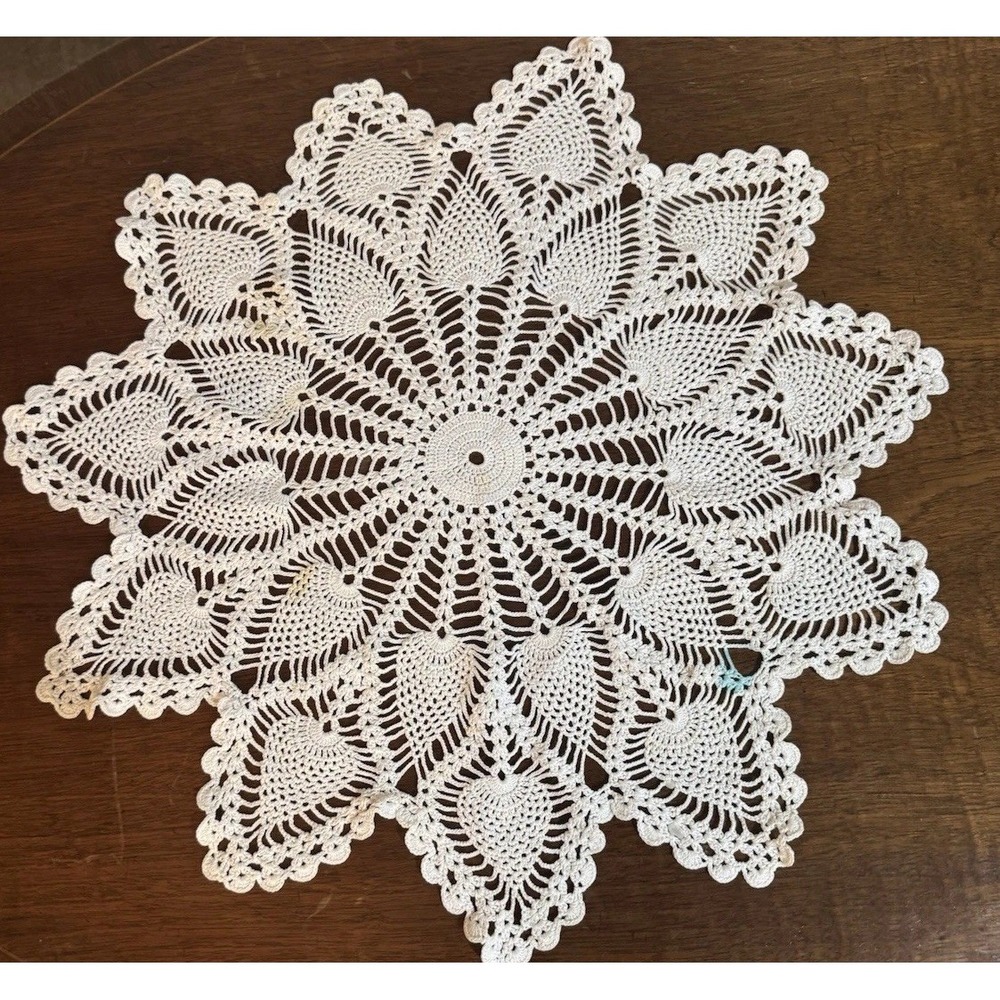VTG Large Handmade Crochet Doily 20"Round Lace Table Centerpiece Pineapple